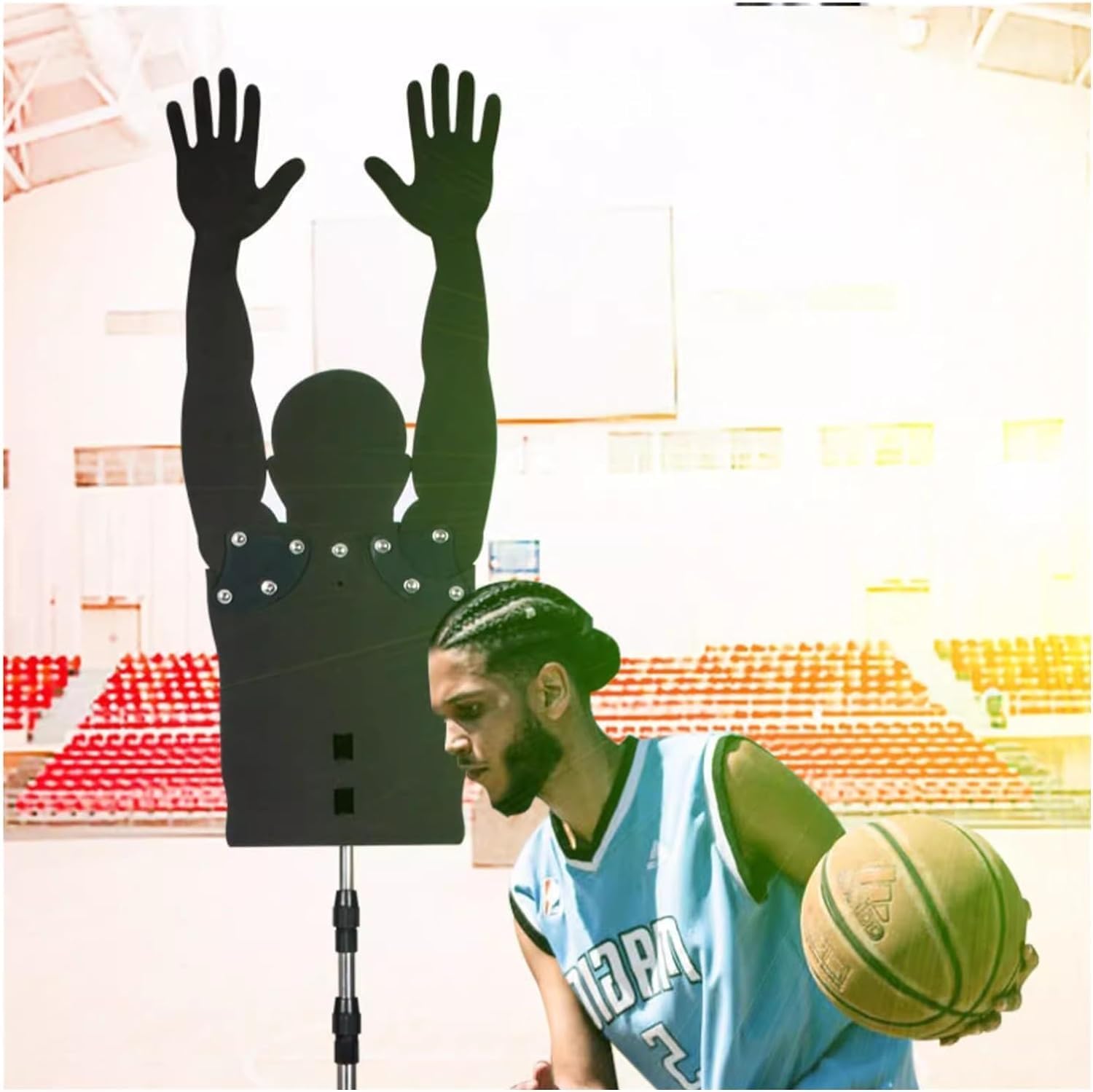 Basketball Dummy Defender Trainer, Professional Floor Stand Shot Trainer Mannequin, with Movable 60° Arm (Black B)