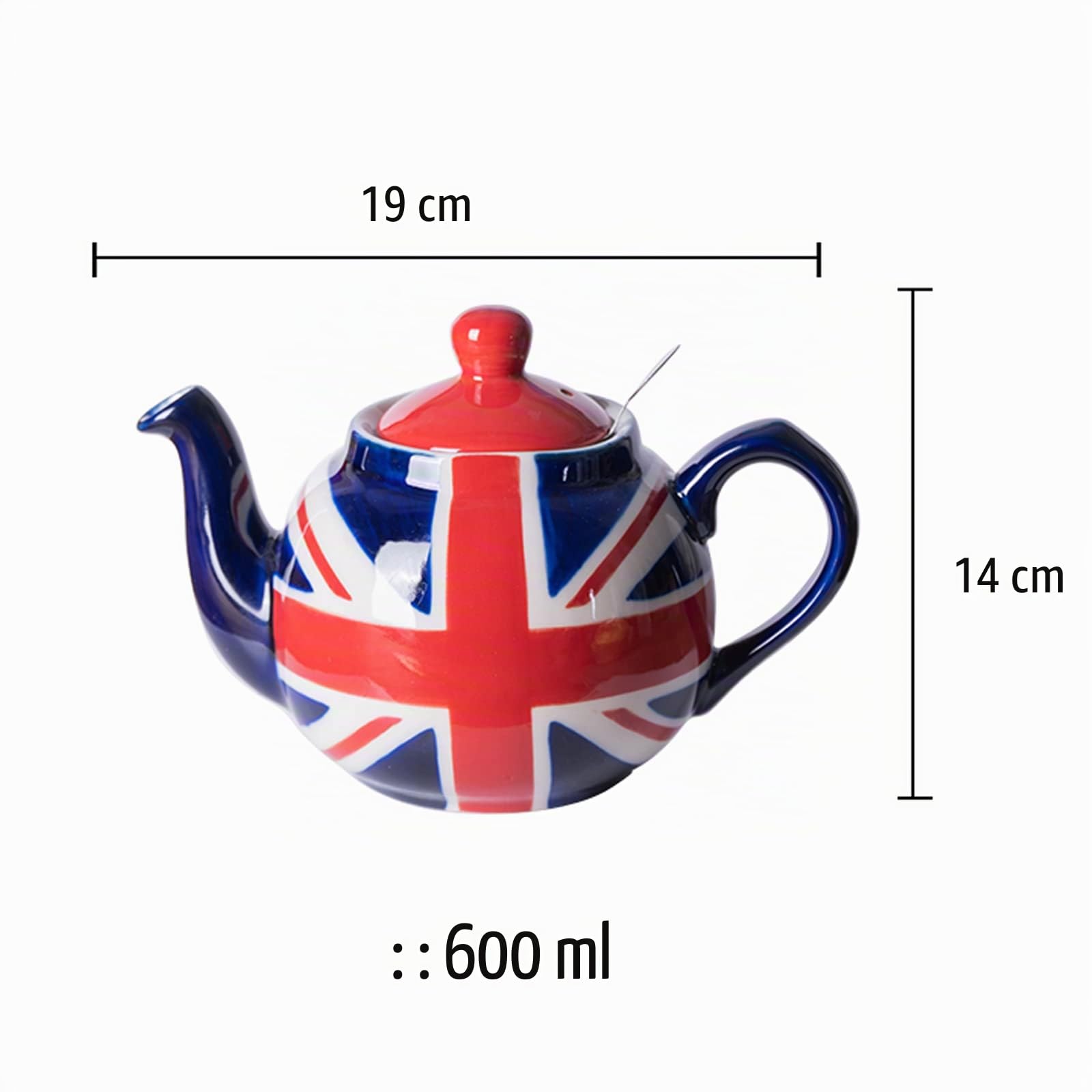 London Pottery Teekanne mit Teesieb, Keramik, handbemalt, Union Jack, limitierte Auflage, 2 Tassen (600 ml)