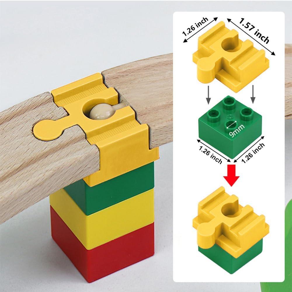 Wooden Train Track Accessories Set, 32 pcs Track Connector, Compatible with All Major Brands Train Tracks, Christmas Birthday Gift for Boys Girls, Trains Toys Expansion Pack for Kids Ages 3+