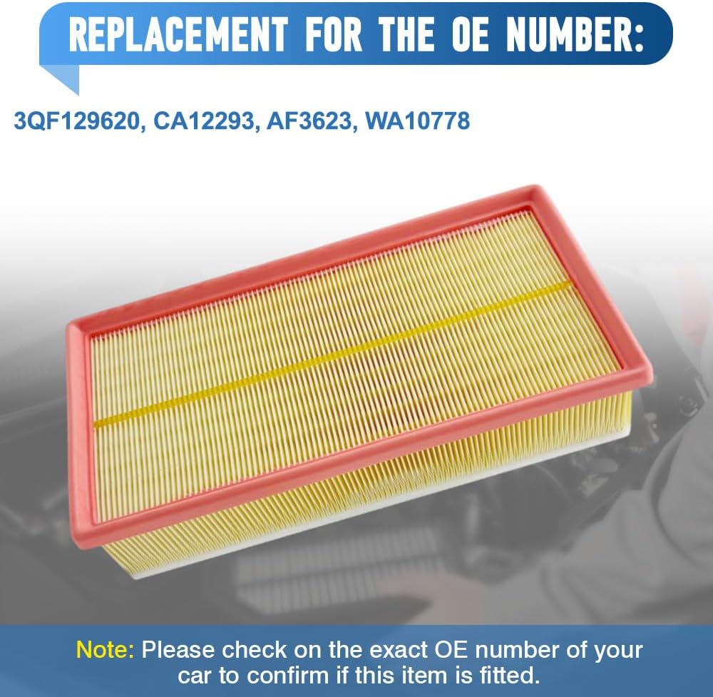 Engine Air Filter, Compatible with Volkswagen Atlas 2018-2024, Volkswagen Atlas Cross Sport 2020-2024, Replaces 3QF129620, CA12293, AF3623, WA10778