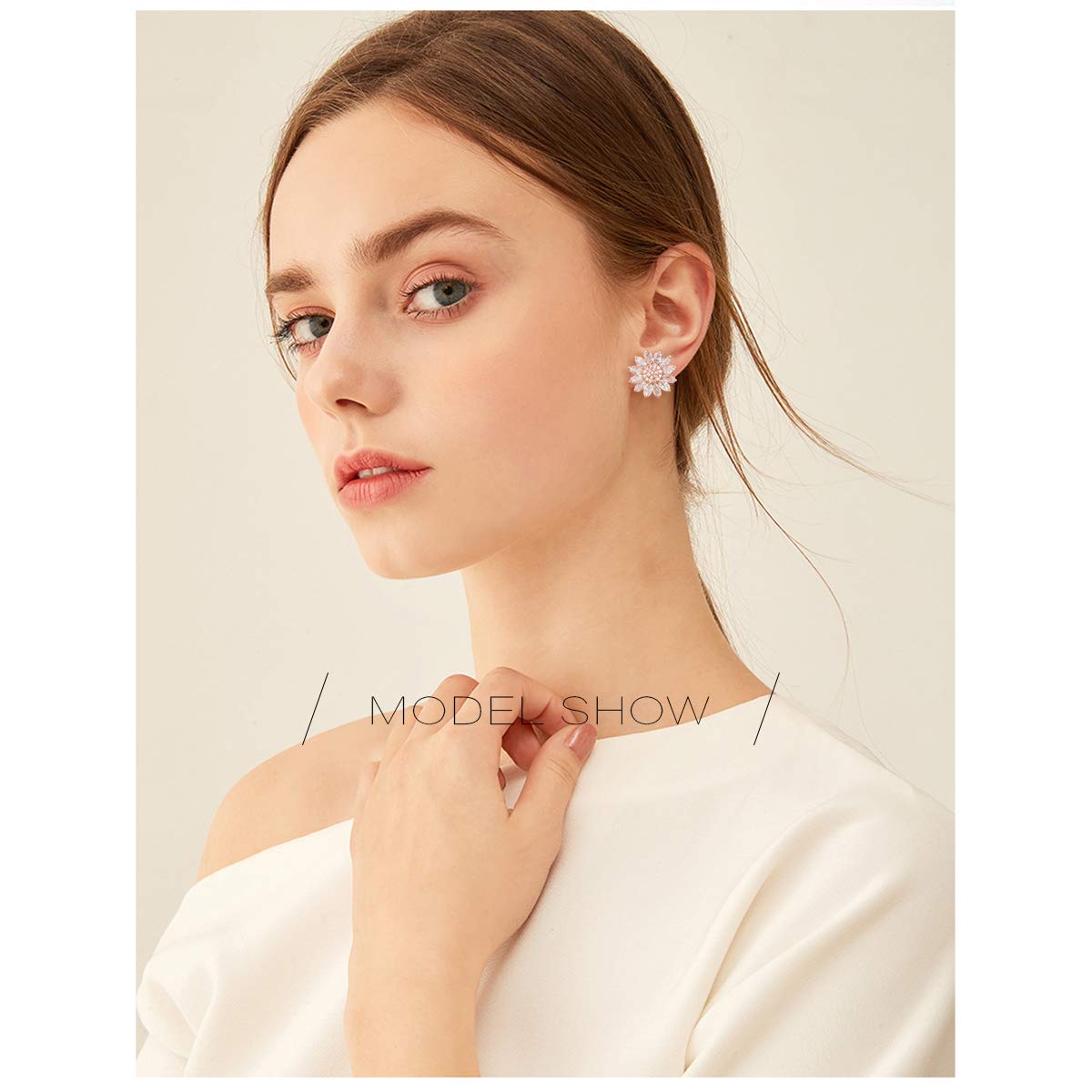 Aretes con forma de flor de cristal, plata de ley, circonita cúbica, diamantes de imitación, margaritas, girasol, racimo, nupciales, bodas, fiestas, bailes, disfraces, joyas para novia, damas de 2