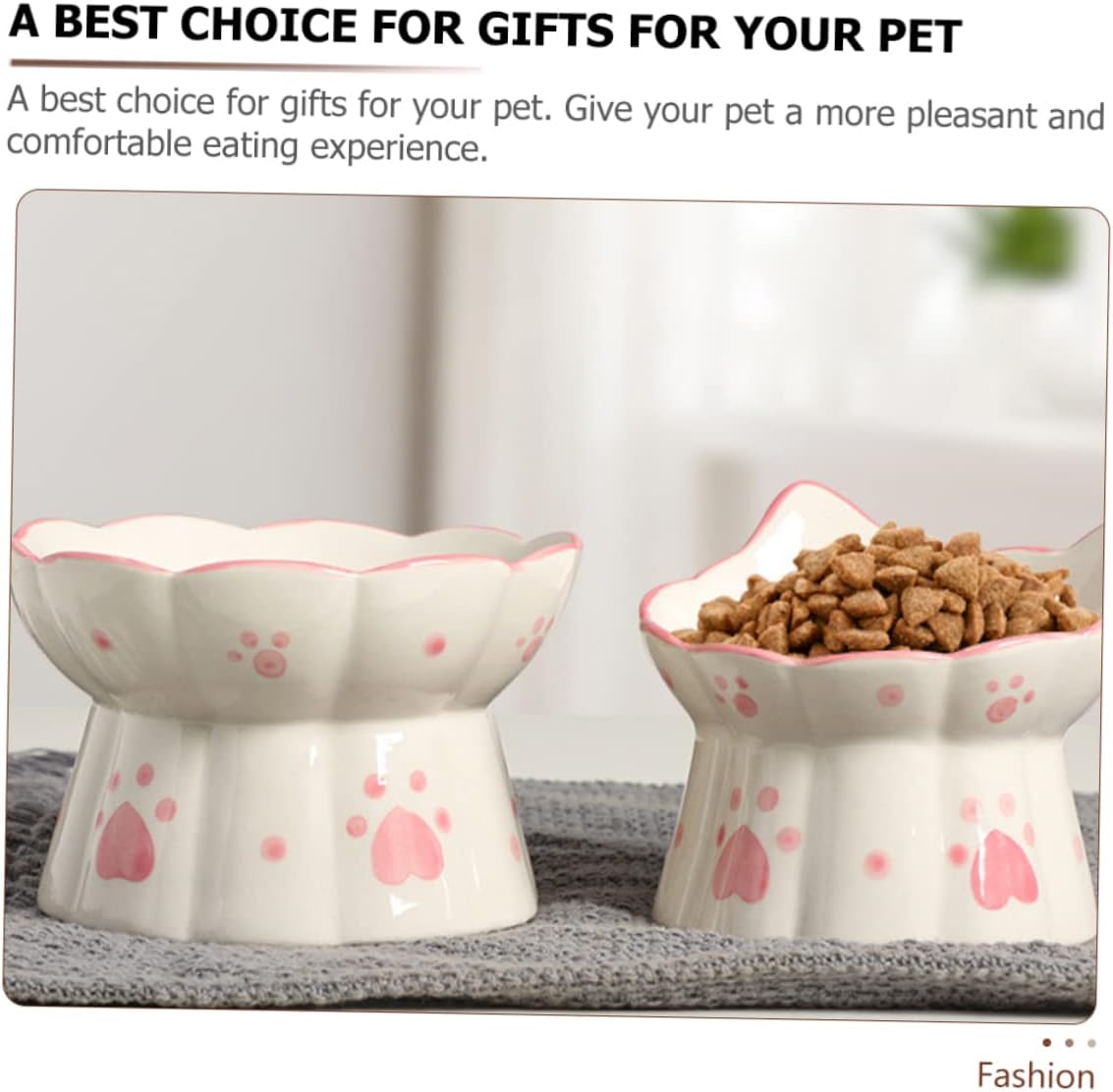 YARNOW 2pcs Elevated Ceramic Cat Bowls for Comfort Stability Neck Design for Indoor Feeding Drinking Spill Pet Feeding