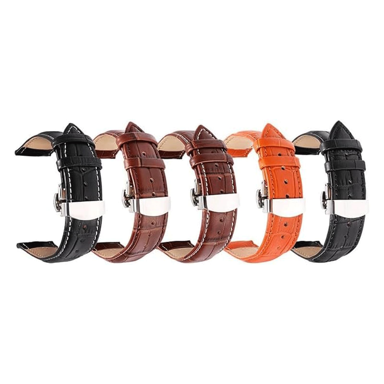 Bracelets de Montre en Cuir véritable, Motif Bambou, avec Boucle Papillon à Double Pression