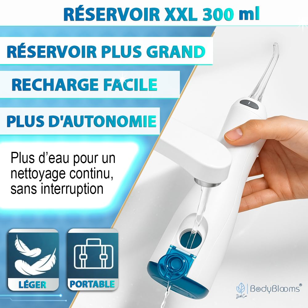 Hydropulseur dentaire DENTAL V-PRO 300 ml |Jet dentaire hydropulseur IPX-7,USB-C pour hygiene dentaire, cure dent |Hydropulseur avec 5 buses et 1 miroir dentaire | water flosser