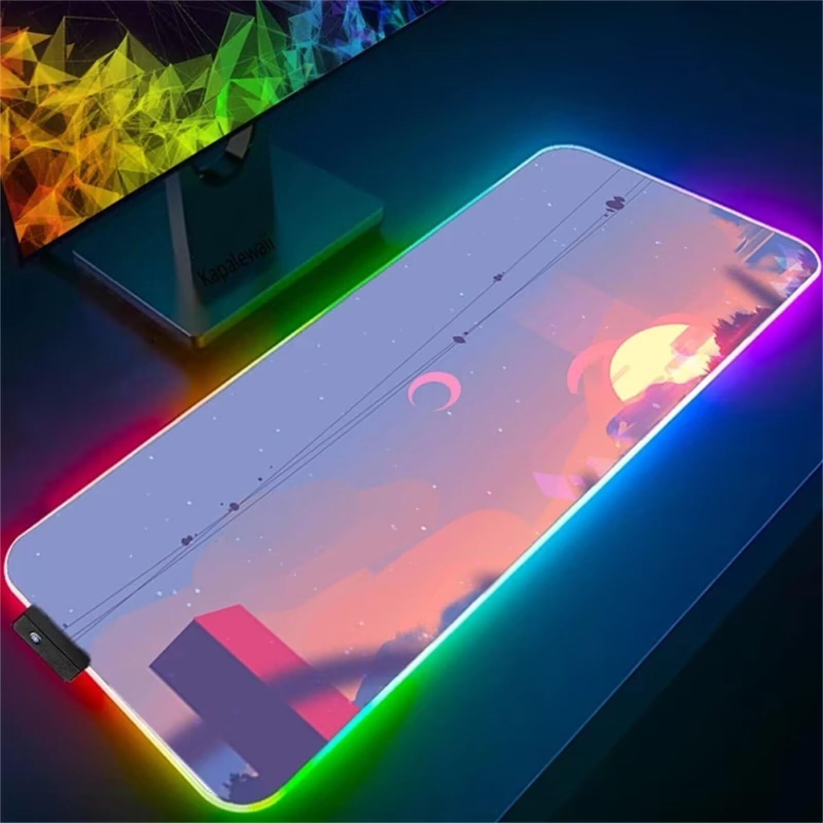 Paisaje Lunar RGB Alfombrilla de ratón para Juegos 900x400x4mm Alfombrilla Ratón Grande Alfombrilla de Escritorio LED con Base de Goma Antideslizante para Gamers PC y Portátil
