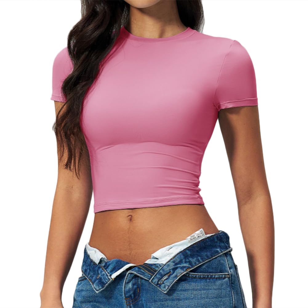 JPXJGT Yoga Fitness Clothes Gym Workout Sports Fitted Crop Tops for Women(Size:M,Color:Pink)