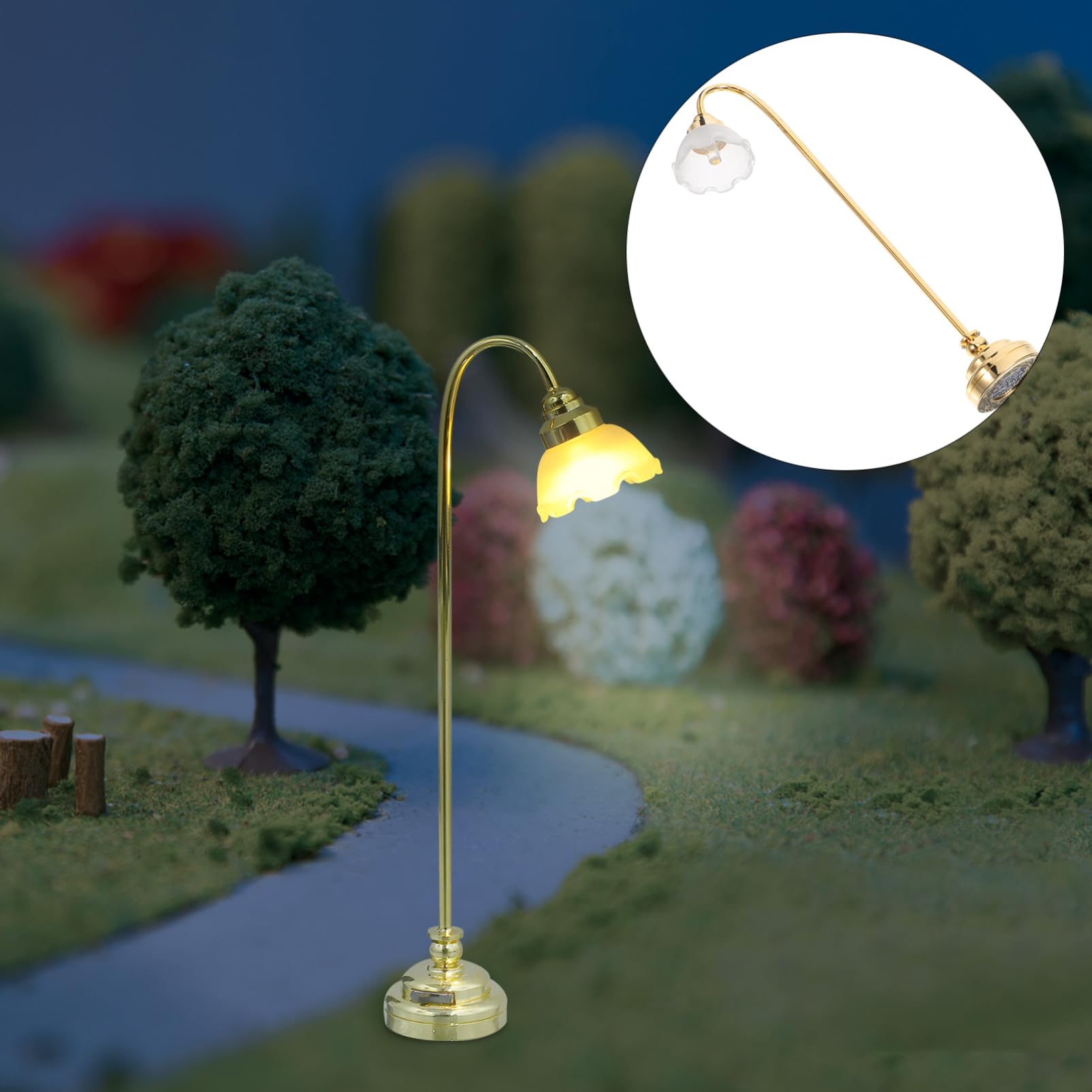 NUOBESTY Miniature Lamp Mini Golden Metal Glass Floor Light for Doll House Furniture Accessory, 10.50X2.50X1.50cm - Image 3