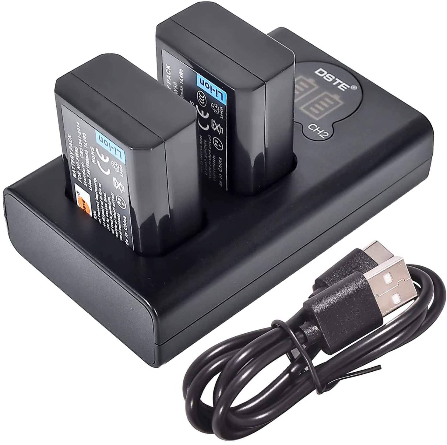 Batteria E Caricatore Per Sony NP-FW50 - 2 Batterie 1080mAh + Caricatore USB Dual Con Display LCD