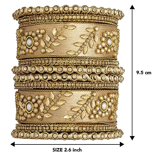Image of Peora Silk Thread Kundan & Stone Studded Chuda Bangles Set Gift for Women