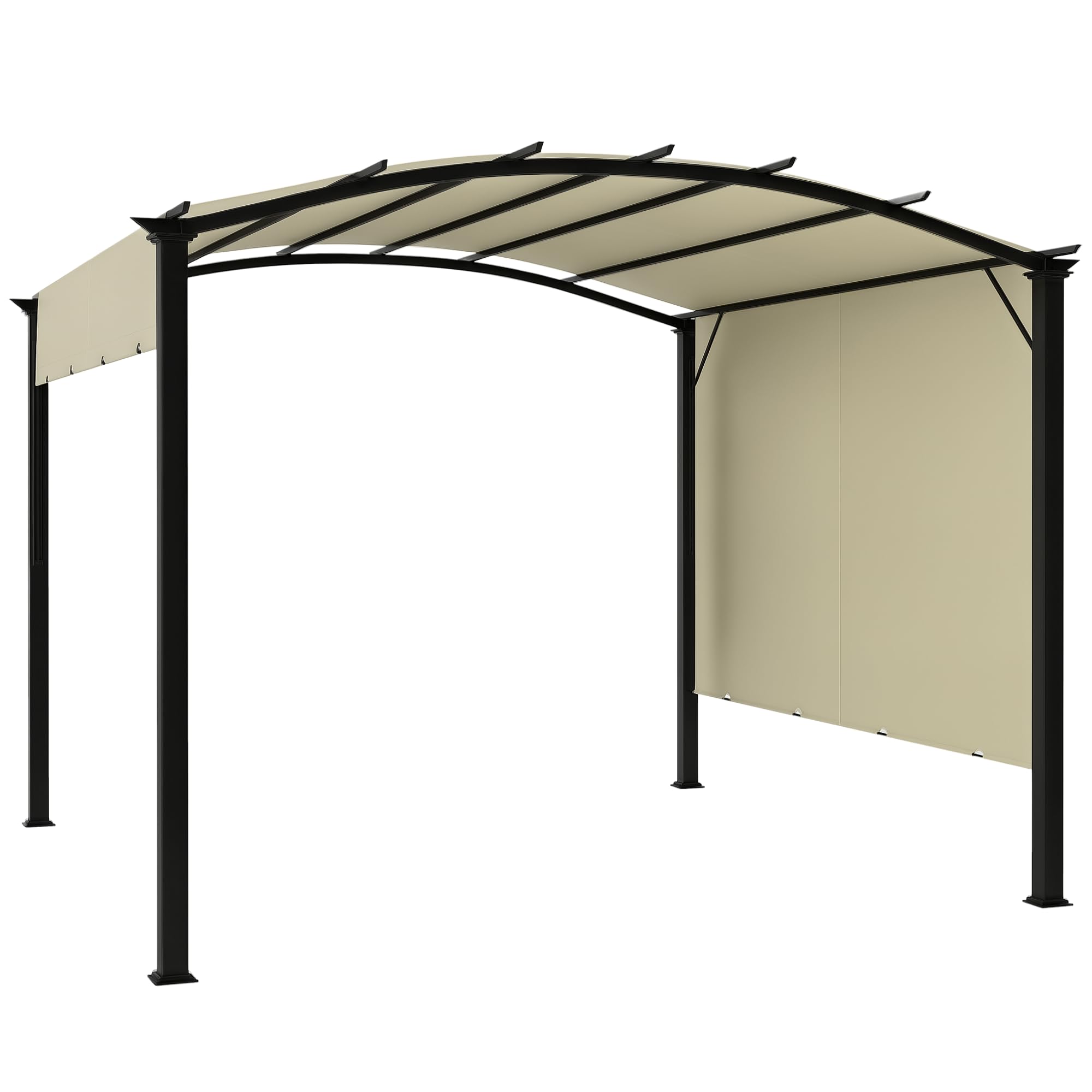 Outsunny 11' x 11' Outdoor Retractable Pergola Canopy, Arched Sun Shade Shelter, Metal Frame Patio Canopy for Backyard, Garden, Porch, Beach, Beige