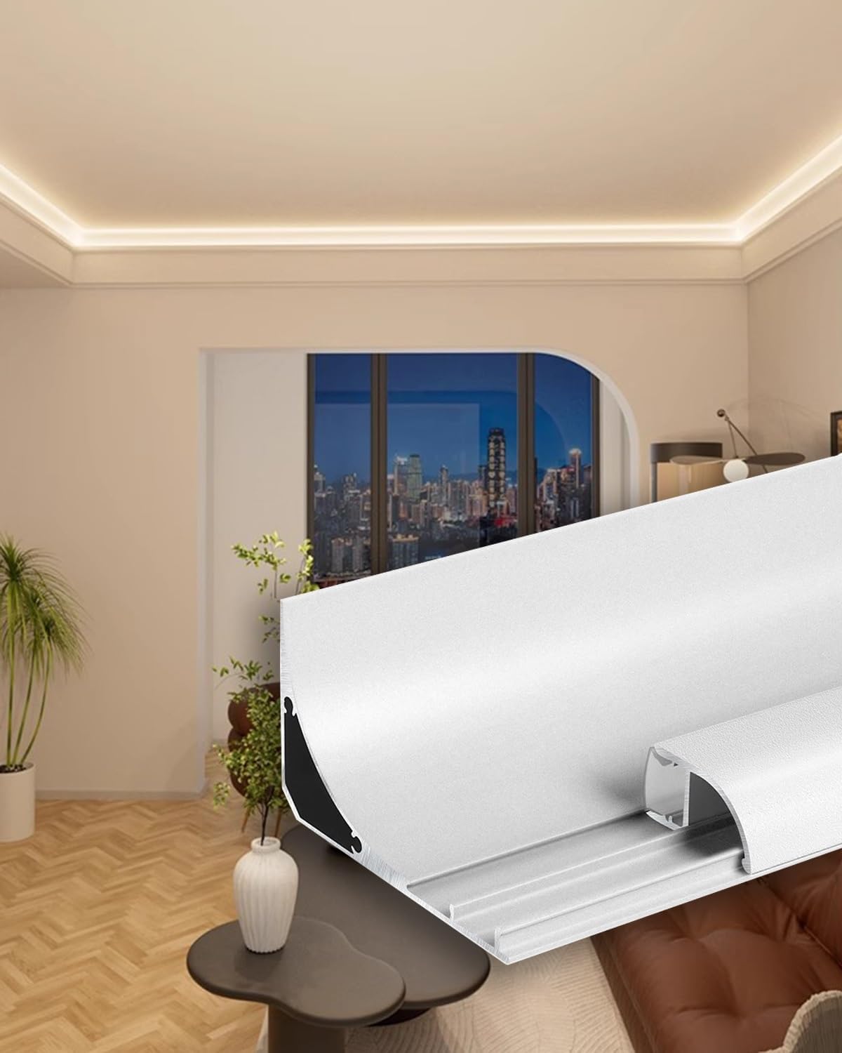 Custom Length LED Crown Molding Trim - 5.5m (18ft) Aluminum Baseboard Ceiling Decor with Indirect Lighting, Surface Mounted LED Profile for Elegant Home Ambiance