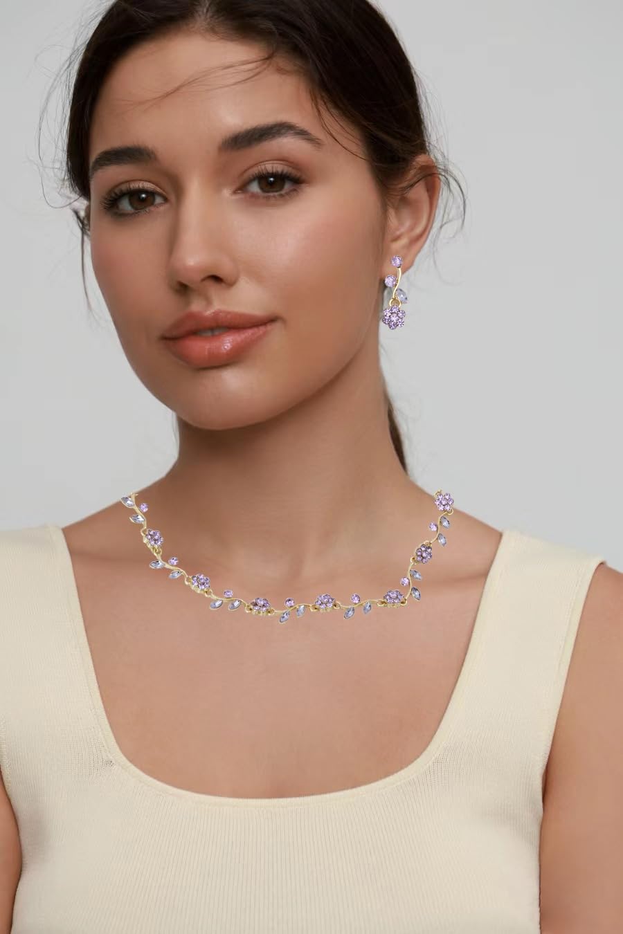 Elegant Wedding Austrian Crystal Flower Choker Necklace Dangle Earrings Bracelet Jewelry Set for Women Prom Party Bridal - Image 3