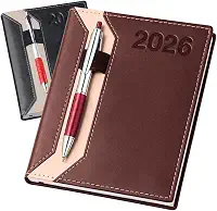 Agenda Diaria Executiva 2026 Capa Dura em Couro Sintético Planner Diario Caderno Anotações Anual Escolar Trabalho A5 (Marrom)