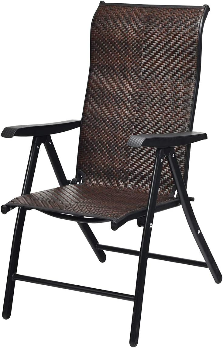 RELAX4LIFE Rattan Reclining Folding Chair Outdoor Patio