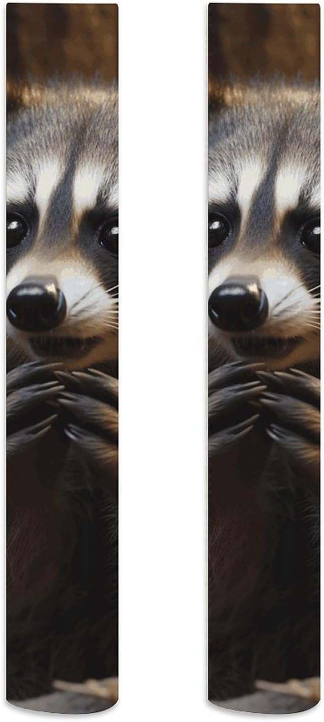 Cute Raccoon Knee High Stockings for Women 23.6" Breathable Thigh High Stockings Over The Knee Socks