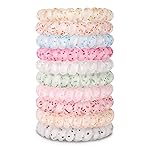 10 Piece Spiral Hair Ties For Thick Hair, Coil Elastics Hair Ties, Multicolor Medium Spiral, No Crease Hair Coils, Telephone Cord Plastic For Women And Girls (Wave Point Matte)