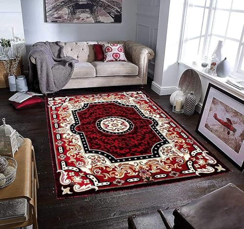 Image of Modern Design Thick Anti Skid Washable Carpet for Living Bedroom, Bedside Carpet for Living Room, Size-(5 X 7) Feet, Color- Red X