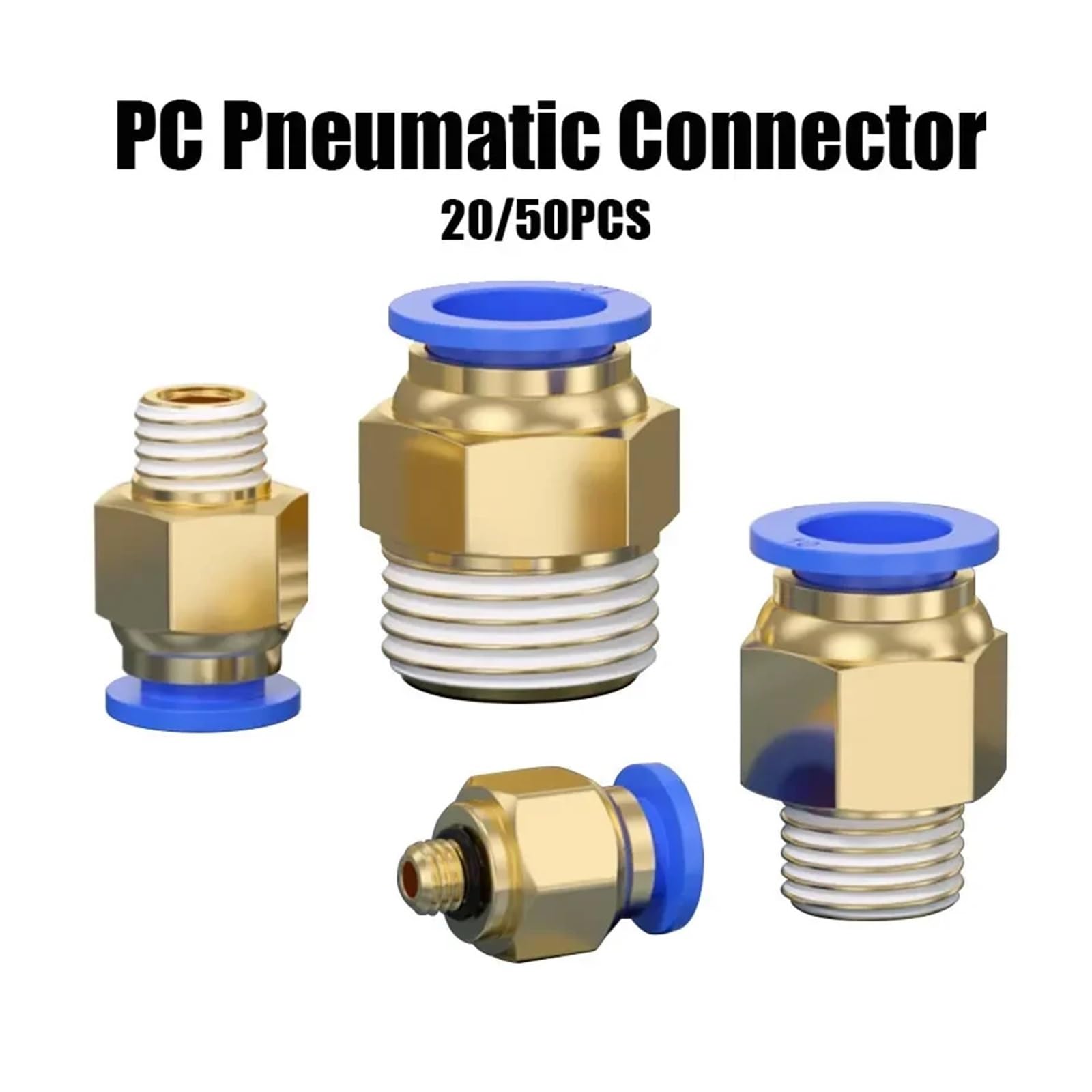 plumbify store Lot de 20/50 raccords pneumatiques rapides PC 4-12 mm for tuyaux de 1/8", 1/4", 3/8" à 1/2", raccords d'air haute pression anti-fuite(PC6-04 (1I2),20 PCS)