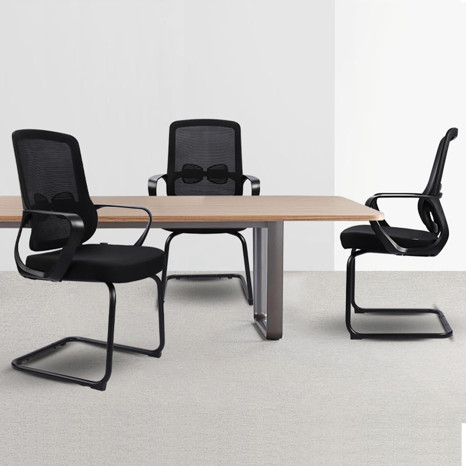 Freischwinger Stühle,Konferenzstuhl,Bürostühle mit Armlehne und Lendenwirbelstütze,Ergonomische Besucherstuhl für Home Konferenzraum Schlafzimmer(1, Schwarz, 62x50x103cm)