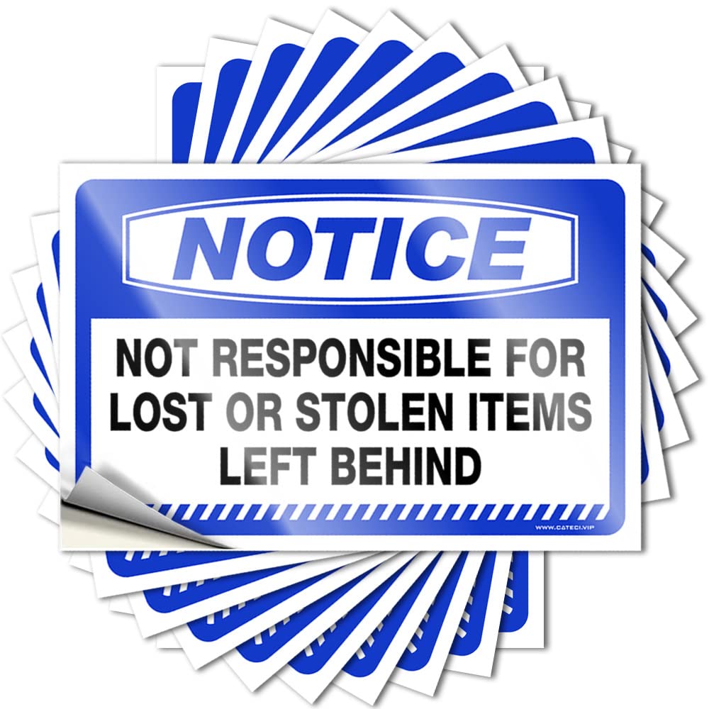 Quote Man Cave Decorations Waterproof Vinyl Sticker | Notice Not Responsible for Lost Or Stolen Items Left Behind Unique Case for Gamer DIY Projects(6X9CM)