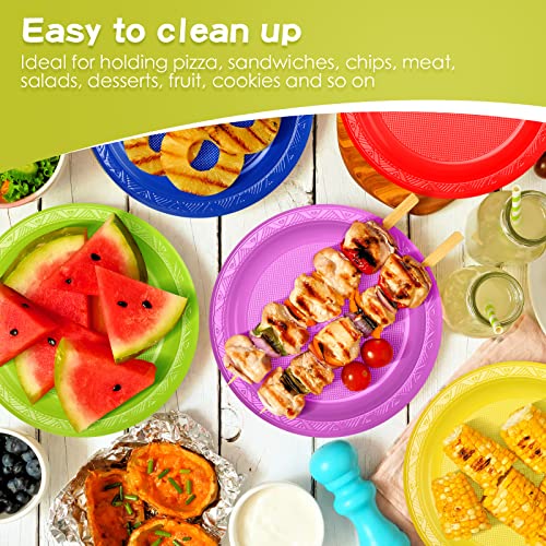 Gerrii 200 Packs Disposable Plates Round Plastic Plates Bulks 10" Colorful Party Plate Dessert Plates Solid Color Disposable Plates Plastic Dinner Plates For Party Event Weddings Birthdays, 5 Colors #TOP4