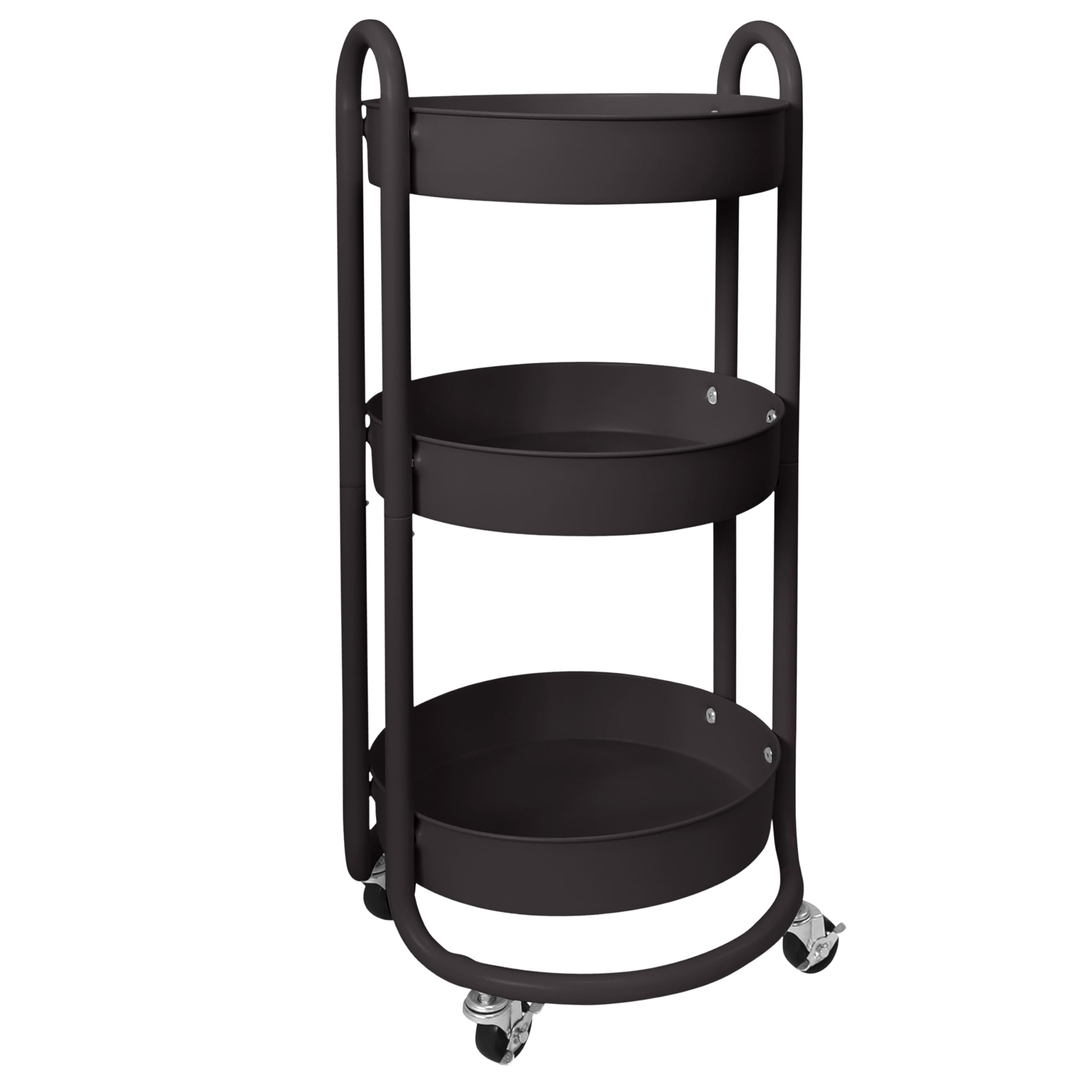 HOMESTEAD Round Rolling Side Table Cart, 3 Tier Metal Utility, 60 lb Heavy Duty, 15″ Diameter, Lockable 360° Casters (Charcoal Black)