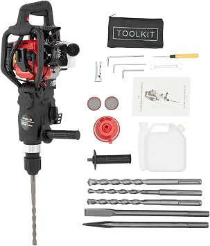 32.6CC 2 Stroke Gas Powered Demolition Jack Hammer, 3-in-1 Gasoline Hammer Drilling Machine Breaker Punch Drill Chisels Heavy Duty Gasoline Concrete Breaker Rock Drill for Crushing, Chiseling