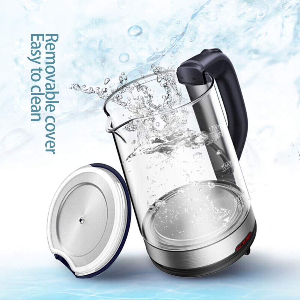 Bollitore Elettrico in Vetro, Ecologico, indicatore LED, spegnimento Automatico e Protezione Anti-Secco, 1,7 Litri, Potenza di Riscaldamento 1800 Watt