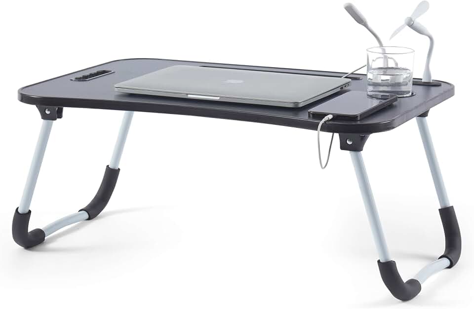 Foldable Lap Desk - Portable Laptop Stand for Bed, Couch, Work, Reading & Writing, Lap Table with USB Ports, Large Laptop Tray, Bl
