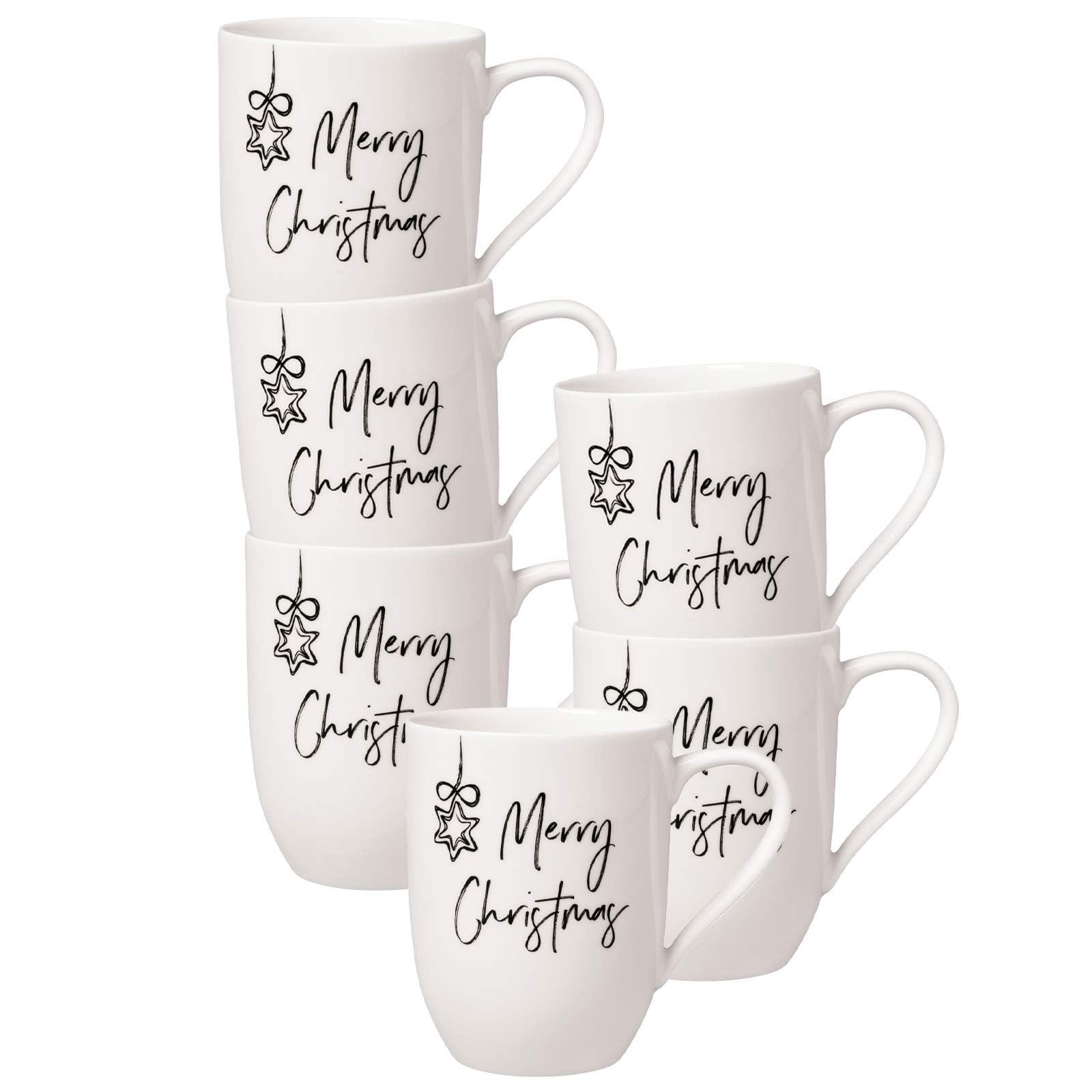 Villeroy & Boch - Juego de 6 tazas con asa, 280 ml, porcelana premium, color blanco y negro