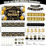 Black and Gold Birthday Decorations, Brithday Party Decorations for Men Boys Women Girls with Black Gold Happy Birthday Banner Decorations Tablecloth Backdrop Balloons Arch Bady Party Supplies