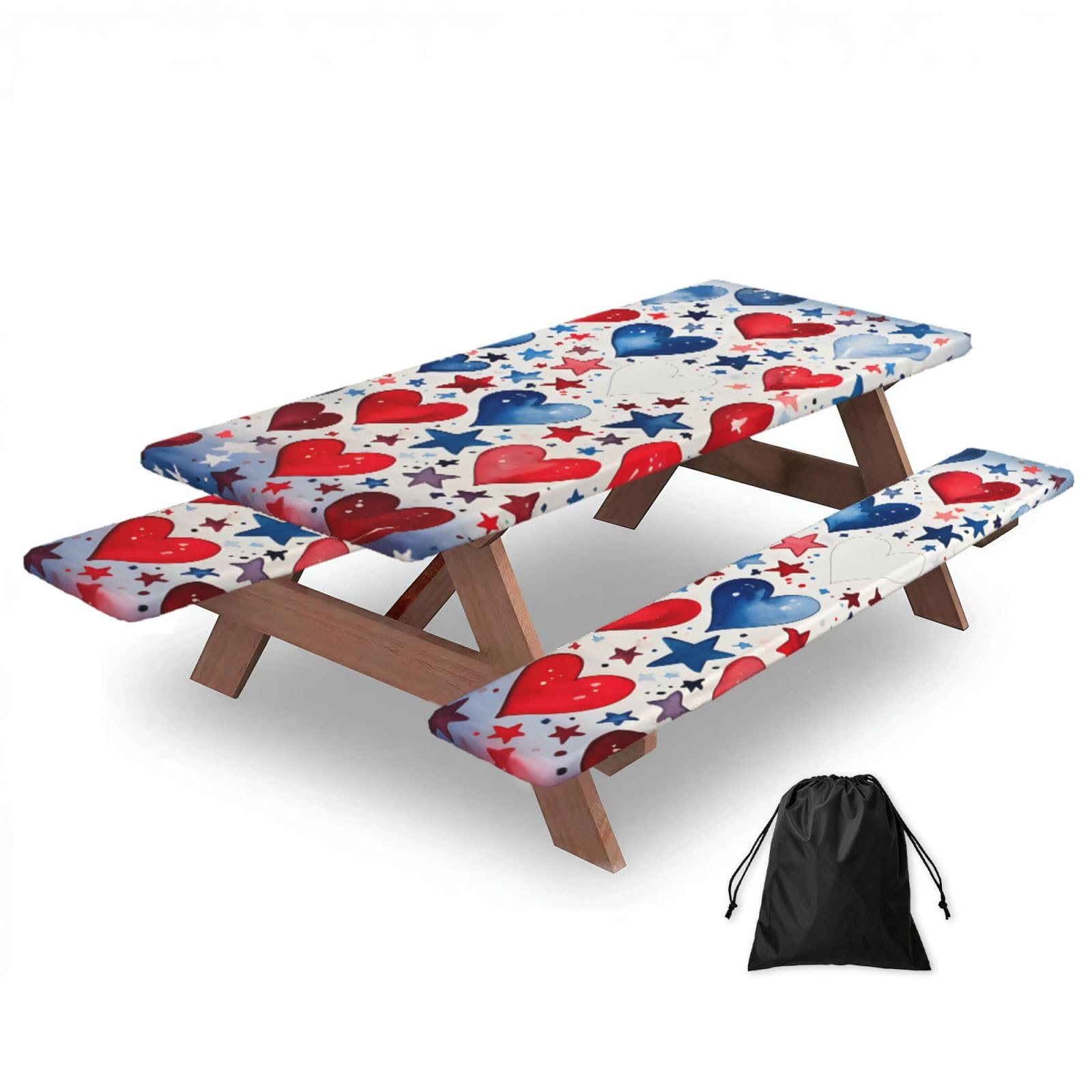 Nappe de pique-nique ajustée avec housses de banc, nappe de camping élastique et imperméable pour l'extérieur - 182,9 cm