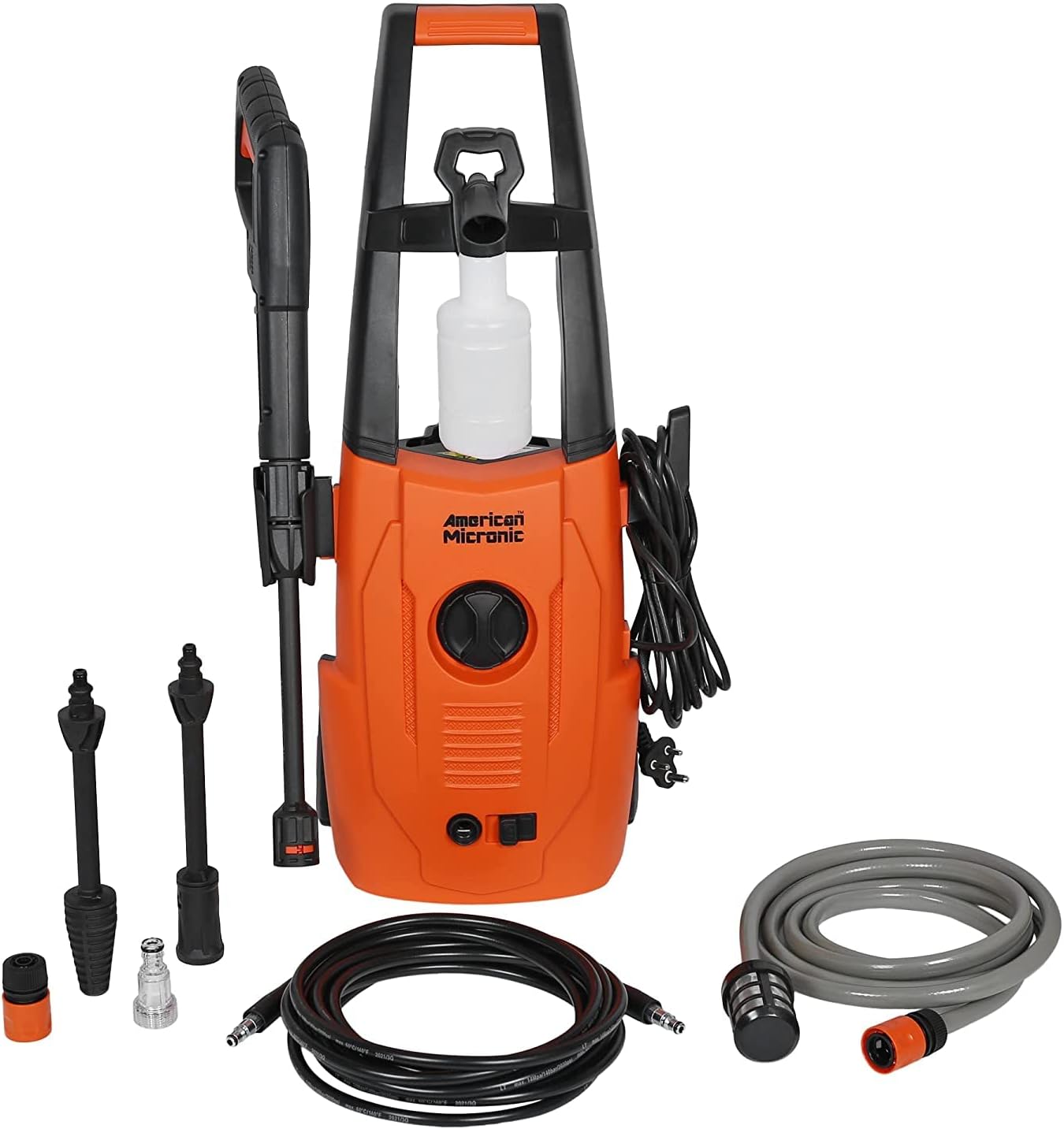 - AMERICAN MICRONIC® 1700W High Pressure Washer | 140 Bar Powerful Jet | 6.5 L/Min Flow | Auto Stop | 6 m Outlet Hose | ISI Marked | 4 m Power Cord | Home & Car Pressure Washer (Black & Red)