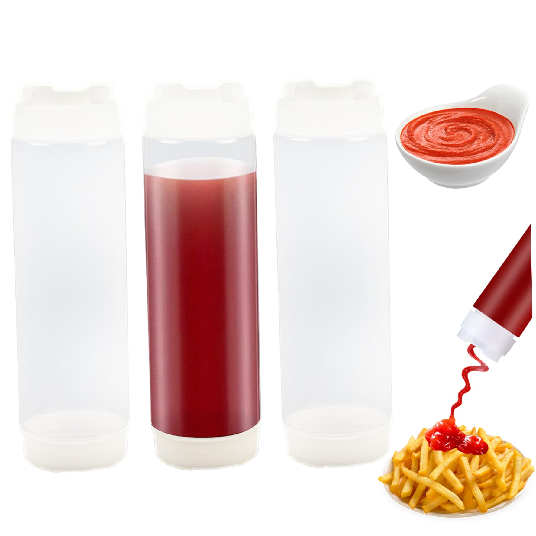 Veesper 3Pcs 16Oz Inverted Plastic Condiment Squeeze Bottles, Refillable Sour Cream Squeeze Bottle for Sauces, Ketchup, Syrup, Mayo Dispenser for Restaurants, Kitchen