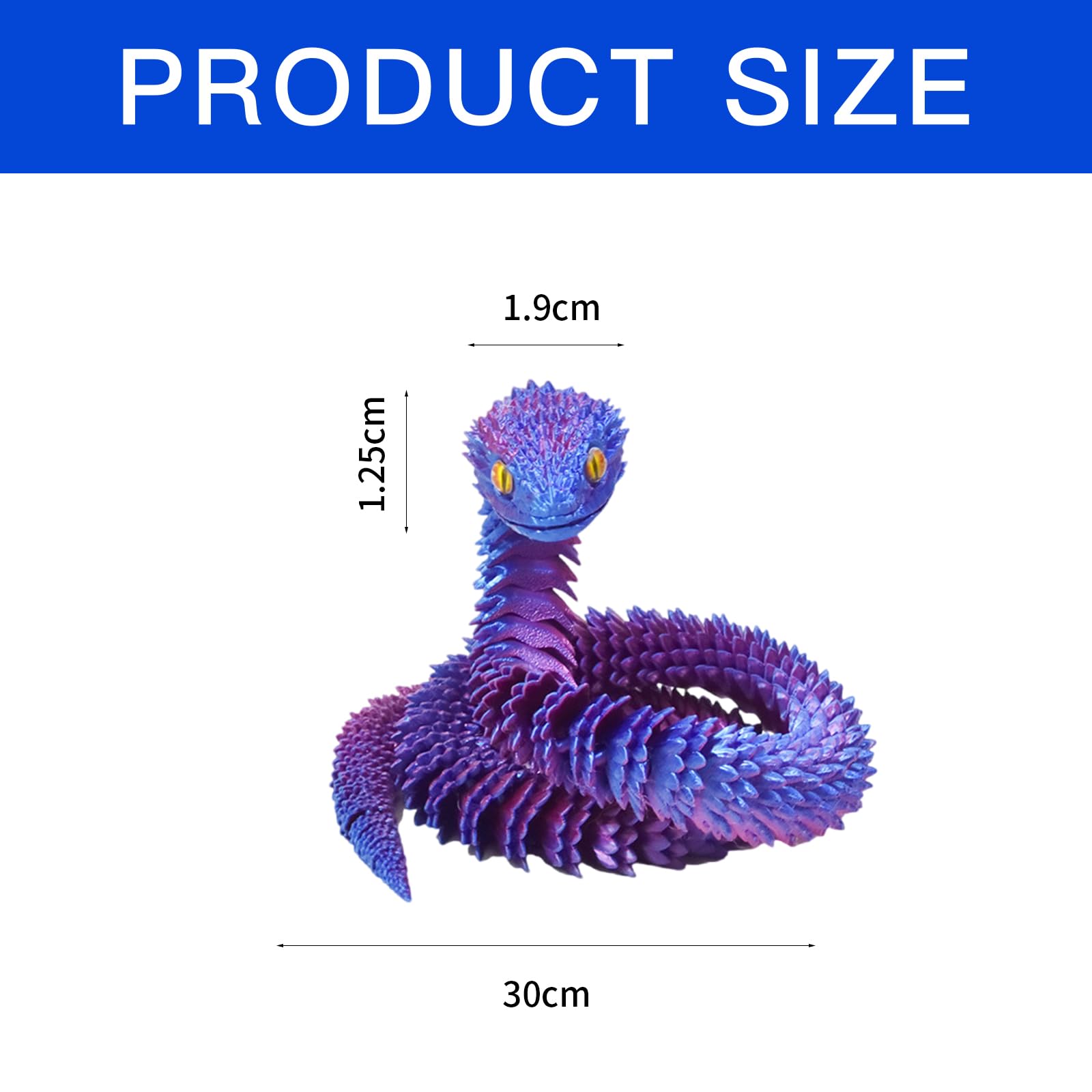 FOLANDO Serpent imprimé en 3D, 45 cm, figurine de serpents 3D entièrement articulée imprimée en 3D Vipère Animal articulations flexibles Décoration d'intérieur Bureau Décoration de bureau en cristal