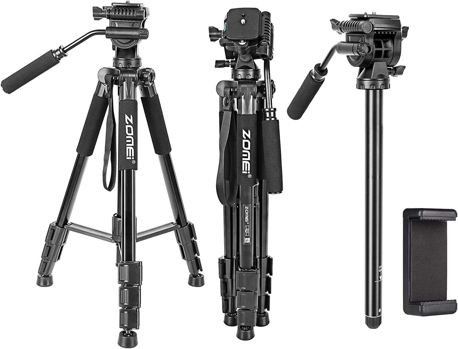 ZoMeiQ222 Lightweight Tripod Monopod Portable Travel Camera Stand with 3-Way Pan Head and Carry Bag, Compatible with Canon Nikon Sony and DSLR