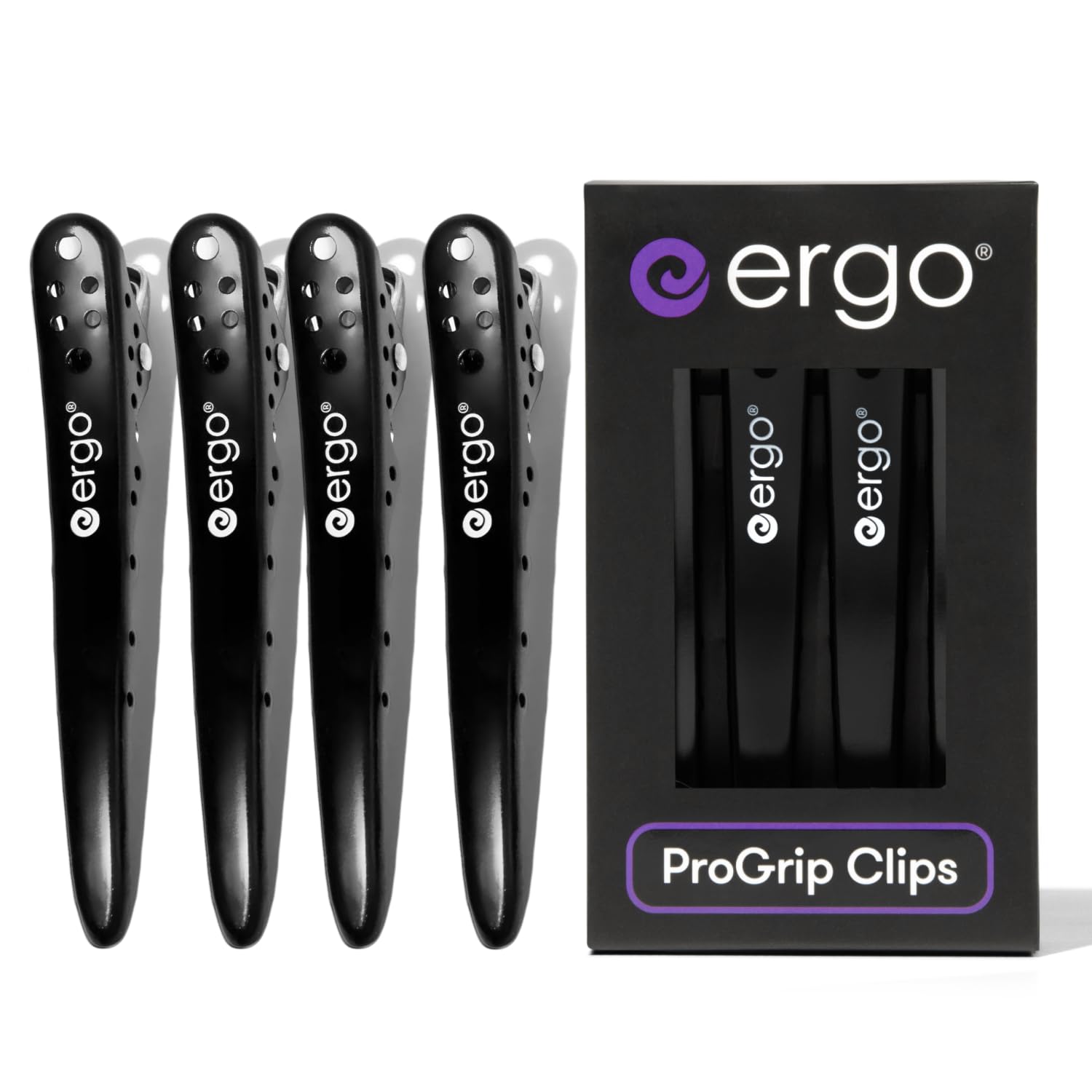ERGO ProGrip Hair Clips for Styling – 4 Pack | Professional Alligator Hair Clips and Sectioning Clips for Hair | Non-Slip, Strong Grip with ProGrip Teeth | Salon-Grade Styling Clips for All Hair Types