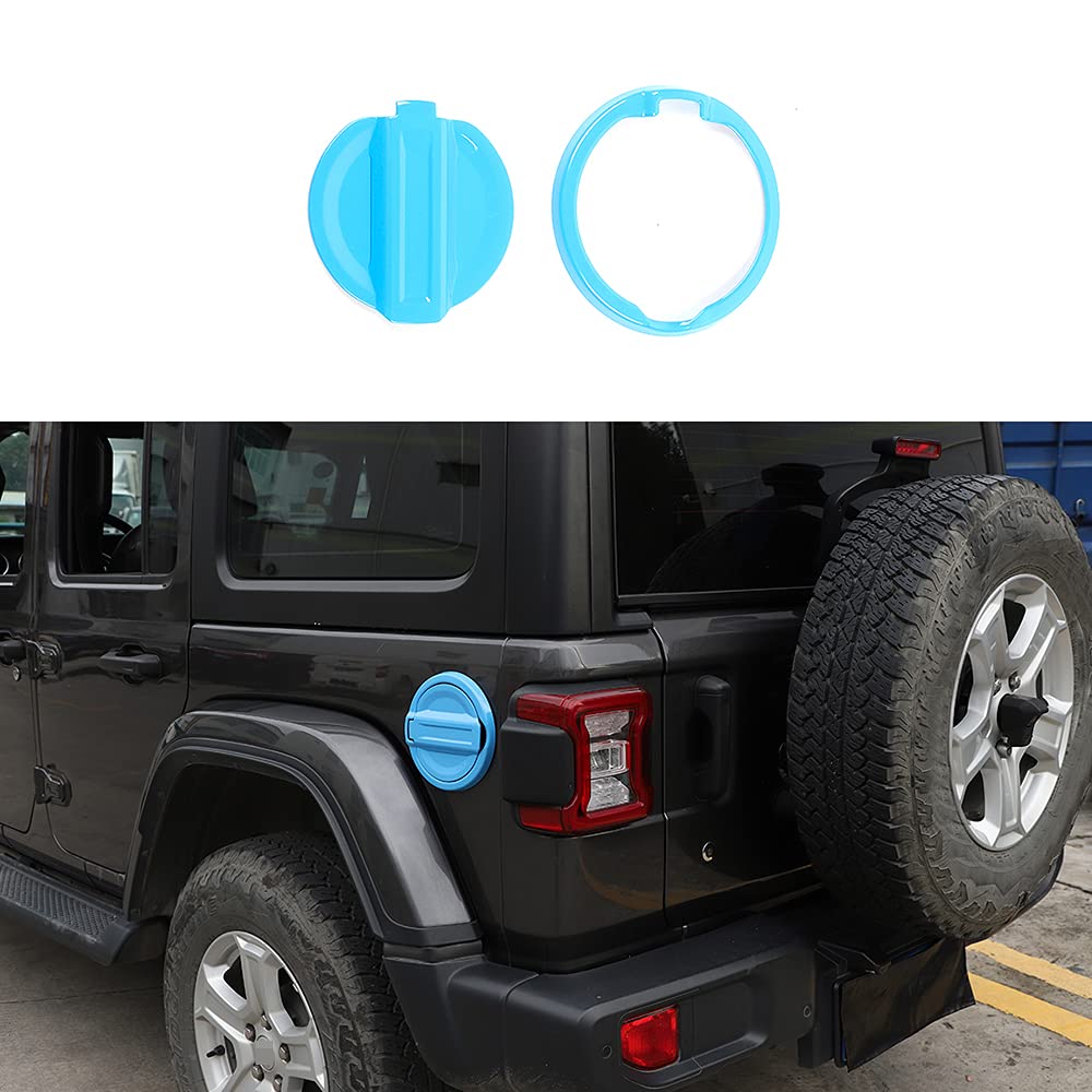 YiXunTen Exterior Accessories ABS Car Fuel Door Gas Cap Cover Cover Decor Trim for Jeep Wrangler JL 2018+ (Light Blue)