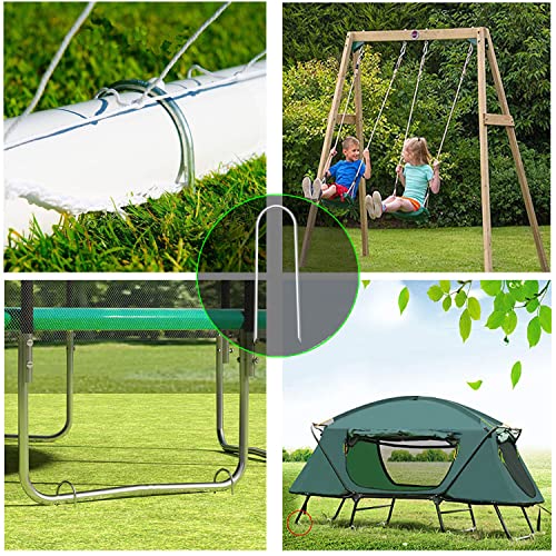 Image of Heavy Duty Trampoline Stakes Anchors High Wind Stakes U- Shaped Sharp Ends Ground Anchor Galvanized Steel 11.8inch Safety Stakes for Soccer, Tents and Garden Decorations