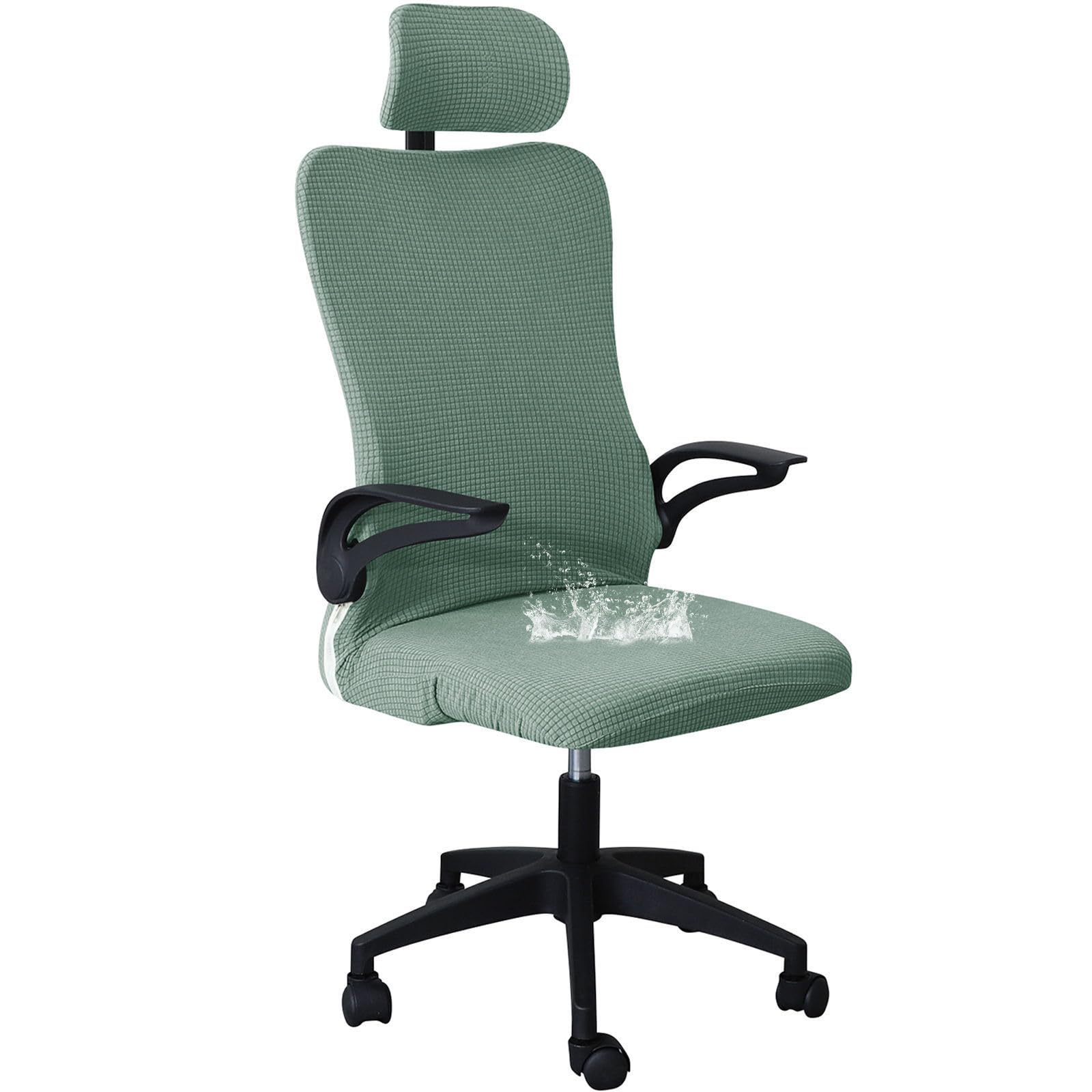 CLGTY Stretch Ergonomic Office Chair Cover with Headrest Cover-green