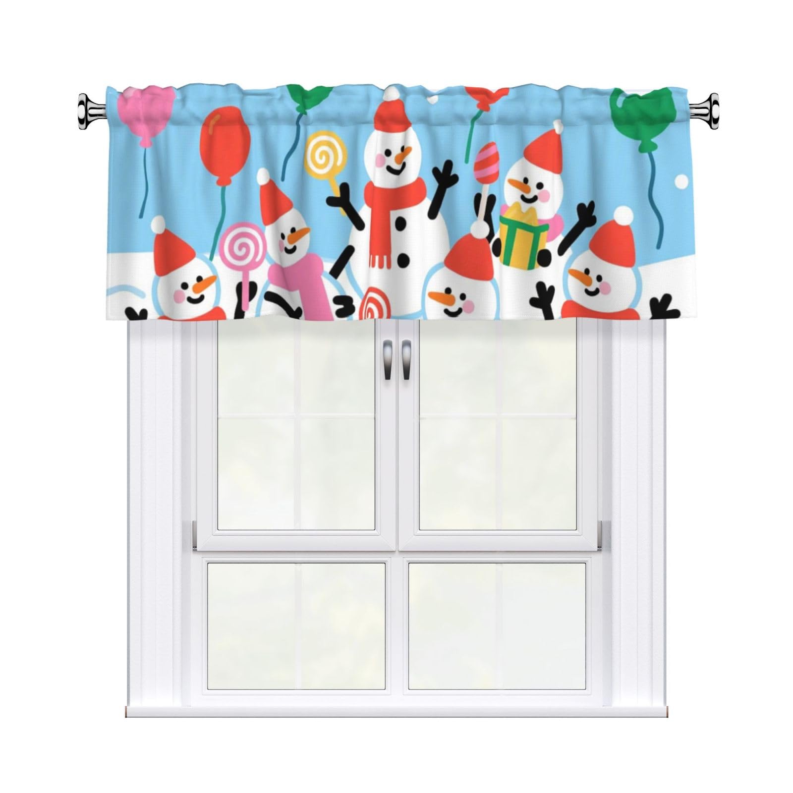 FekiLoot Christmas Snowman Candy Curtain Valance for Windows, Kitchen Window Valances Rod Pocket Window Treatments Short Curtains Drapes for Bathroom Bedroom Cafe Decor 54x18inch 1 Panel