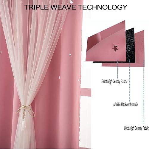 Miniatura 5 de LUGOTAL Cortinas para niñas para sala de estar y dormitorio cortinas opacas de doble capa de 63 pulgadas de largo cortinas de ventana de cortina