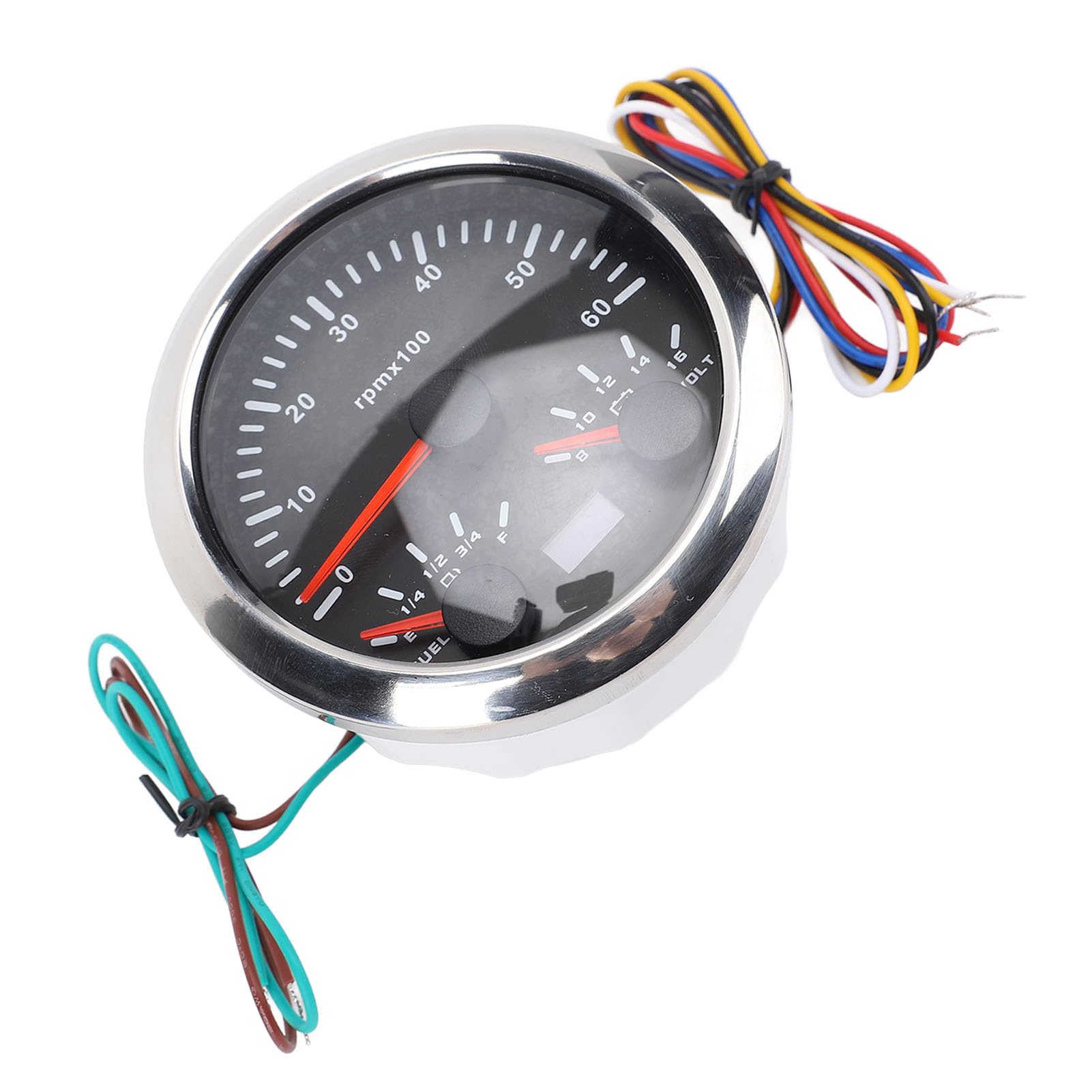 Cryfokt Miernik Prędkości 85 Mm, 6000 RPM Universal Fit 3 w Nożem Woltomierza 1 8 do 16 V dla Motocykla dla Morskiego Samochodu (Black Dial Srebrna ramka CX8295)