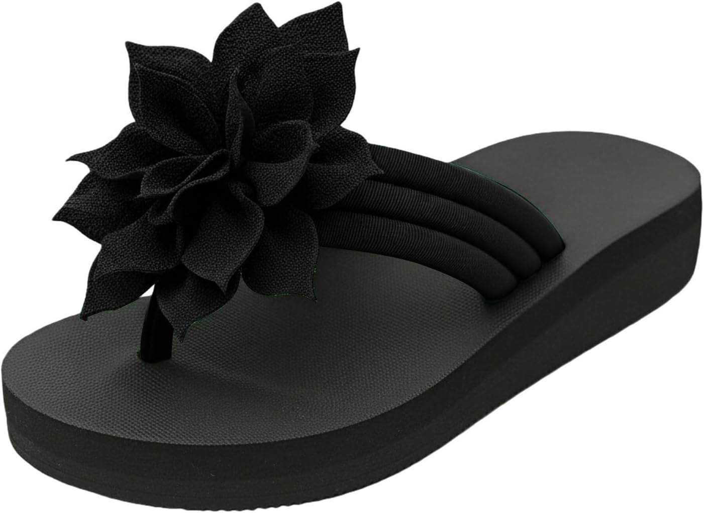 Women's 3D Floral Flip Flops Boho Open Toe Slip On Flat Sandals Elegant Appliques Beach Thongs Sandals Trendy Vacation Thong Slides Comfortable Backless Slippers Summer Walking Shoes