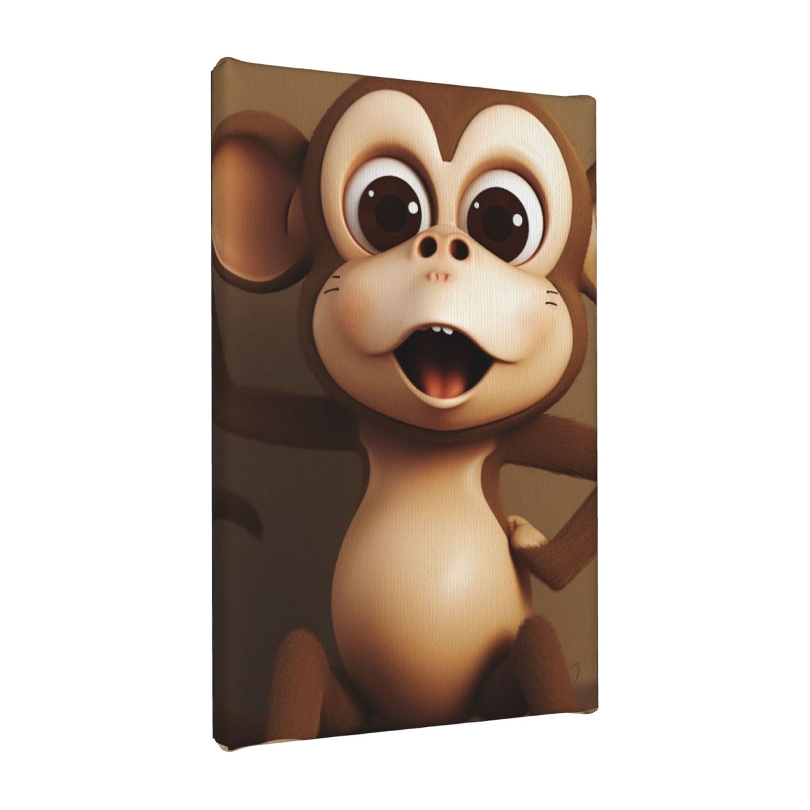 YKLJG Cute Monkey Printed Wall Art Canvas Painting 20x30 CM Wooden Framed Picture Painting Artwork Prints for Bedroom Kitchen Home Office Decor