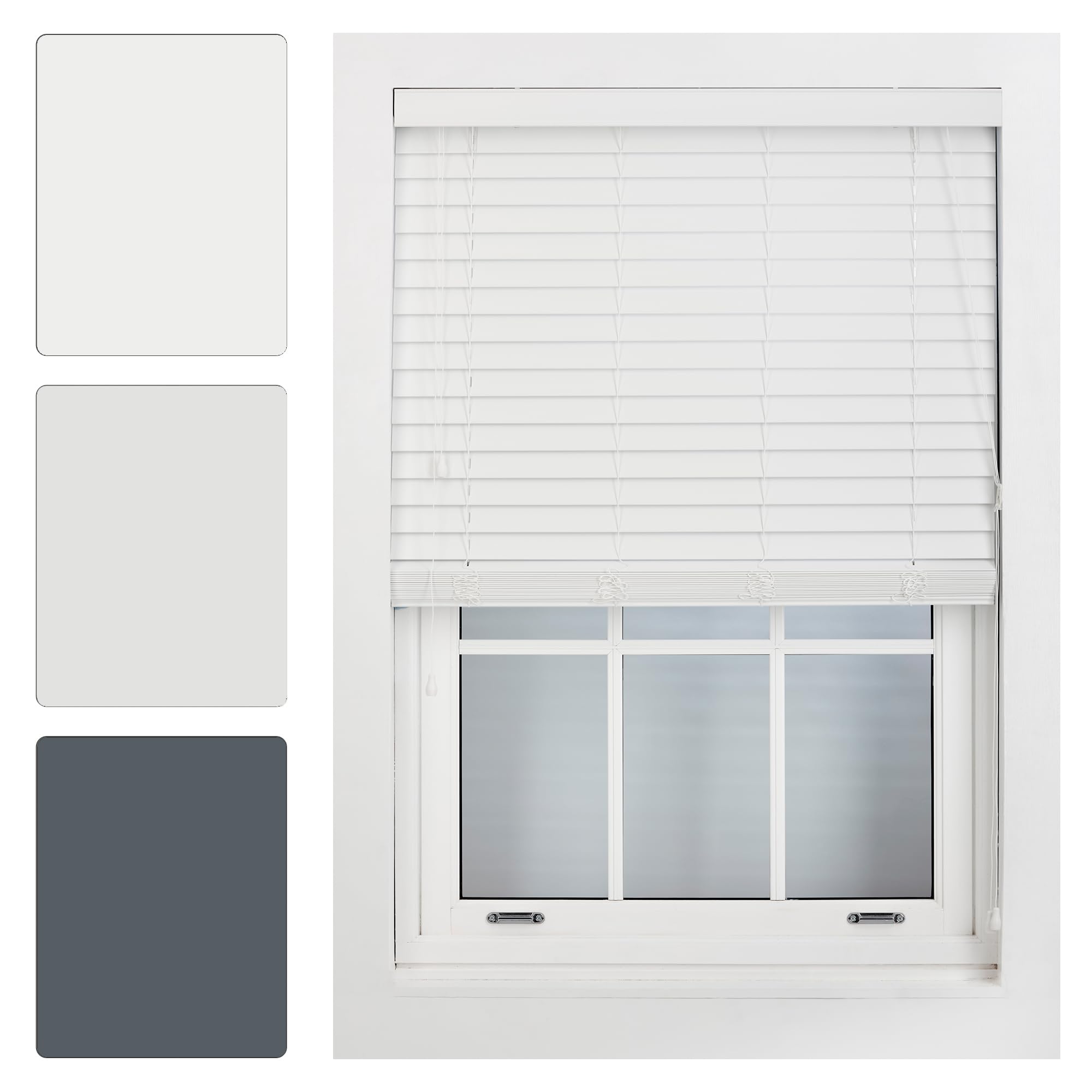 FURNISHED Window Venetian Blinds Faux Wood Venetian Blind 50mm Made to Measure, White Up To 210W x 150H cm