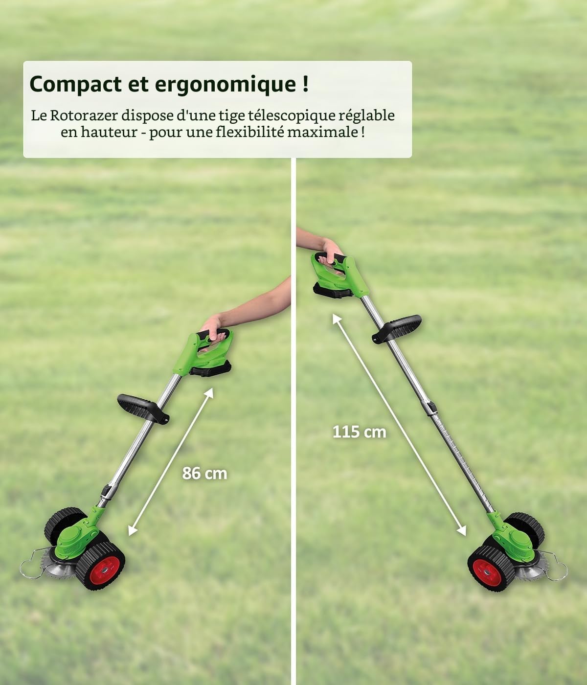 Rotorazer Genius Kit outils jardin 8 en 1 23 pièces Débroussailleuse sans fil 2 batteries, profondeur réglable, 7 lames, barre extensible