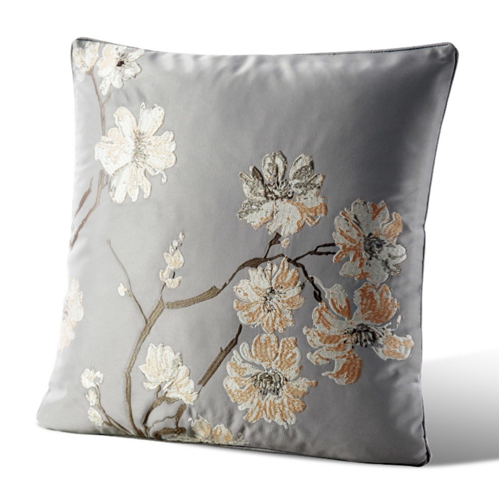 Oreiller fleur brodée jardin coussin de canapé soie 55x55