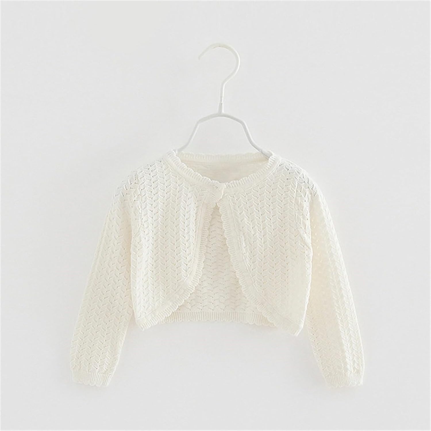 Kids Knit Hollow Out Long Sleeve Cardigan Baby Girls Bolero Shrug Sweater Button Closure Cropped Shawl Basic Plain Tops