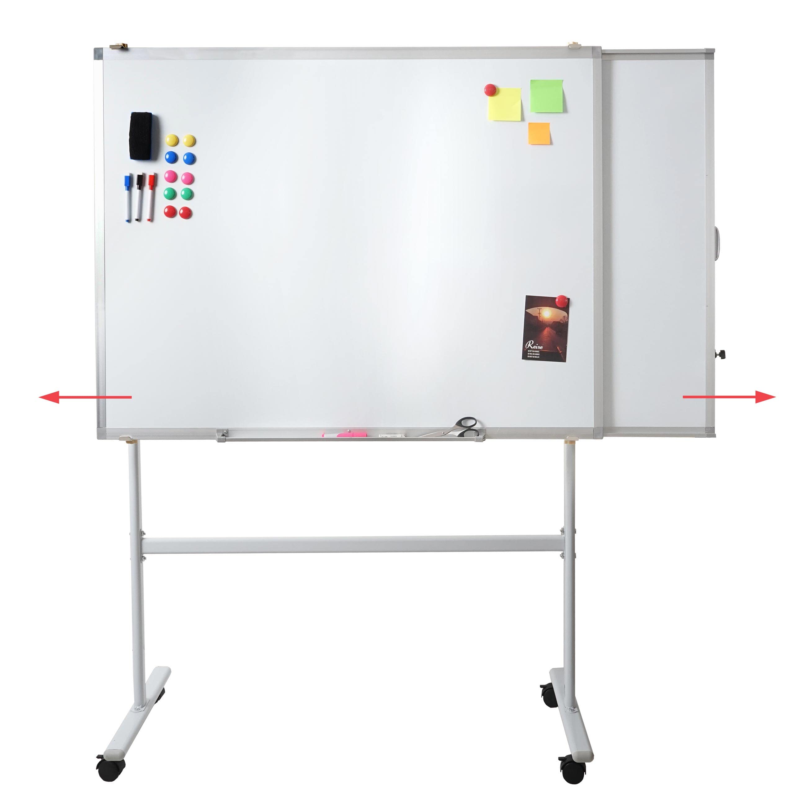 Whiteboard HWC-C85b, mit ausziehbarer Tafel Magnettafel Memoboard Pinnwand, mobil rollbar inkl. Zubehör, 167x186cm